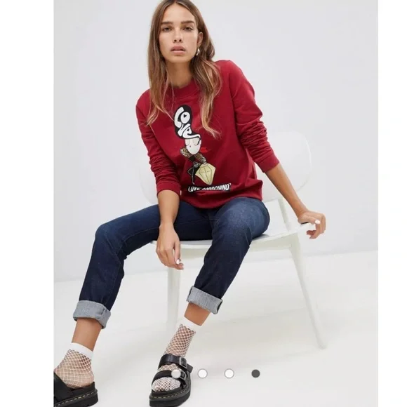 LOVE MOSCHINO LADY DIAMOND GREY CREW NECK SOFT SWEATSHIRT PERFECT CONDITION - Picture 3 of 7